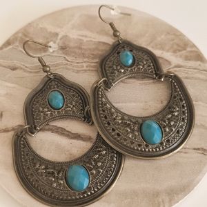 🌞🌞Boho Earrings Antiqued Bronze Metal Statement Earrings Turquoise Accent